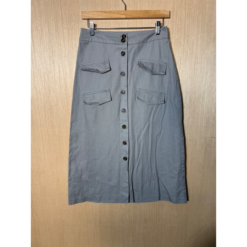 Mare Mare Anthropologie Skirt Button‎ Front Pockets Womens Gray Midi Small